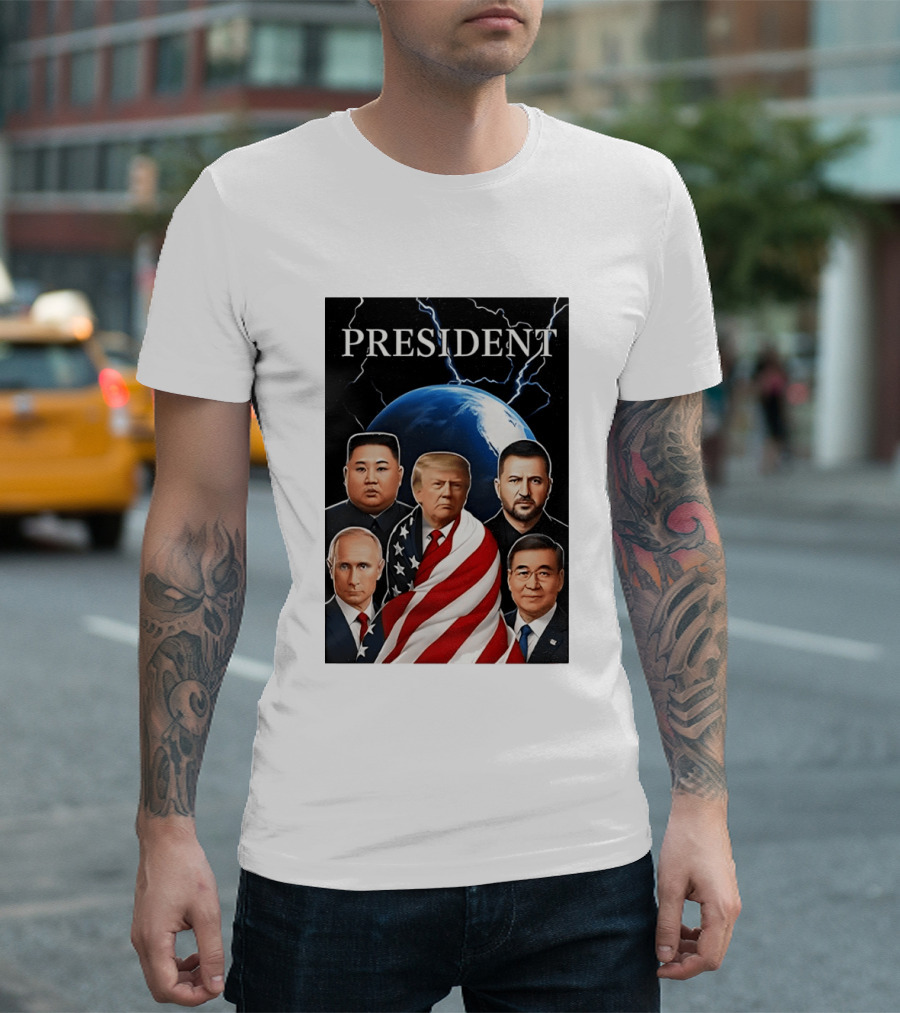 Presidents Trump Putin Zelenskyy Kim Jong Un Xi Jinping Global Leaders Earth Lightning T-Shirt