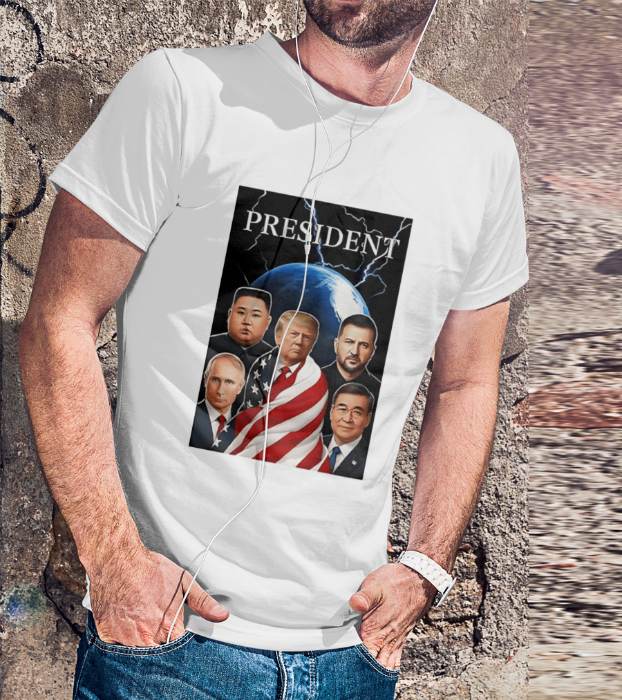 Presidents Trump Putin Zelenskyy Kim Jong Un Xi Jinping Global Leaders Earth Lightning T-Shirt