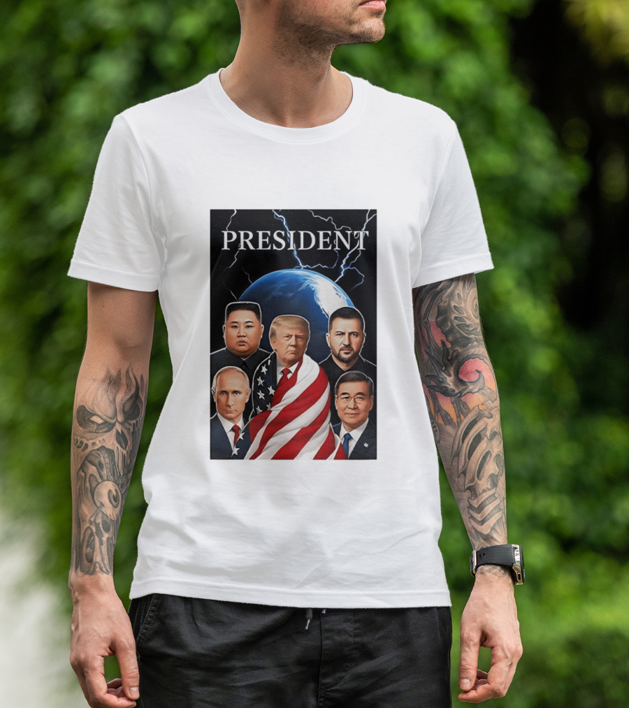Presidents Trump Putin Zelenskyy Kim Jong Un Xi Jinping Global Leaders Earth Lightning T-Shirt