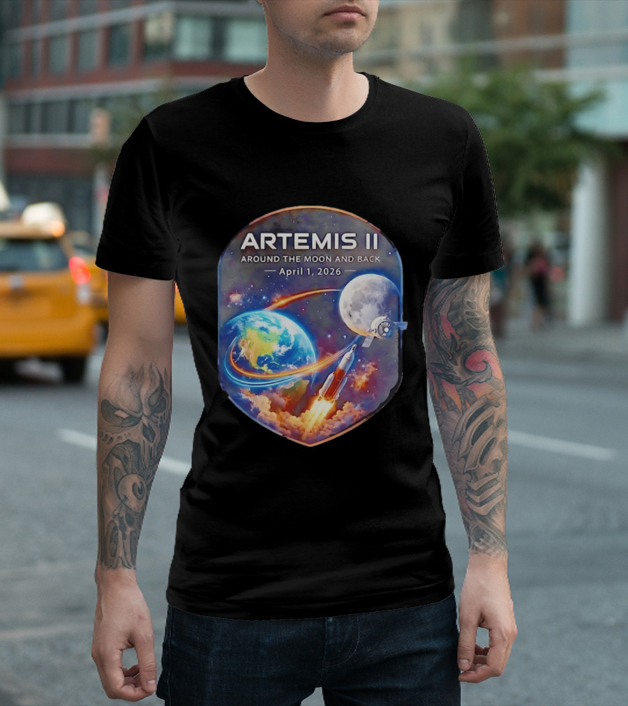 Artemis II Mission April 1 2026 Around The Moon And Back Rocket And Earth T-Shirt