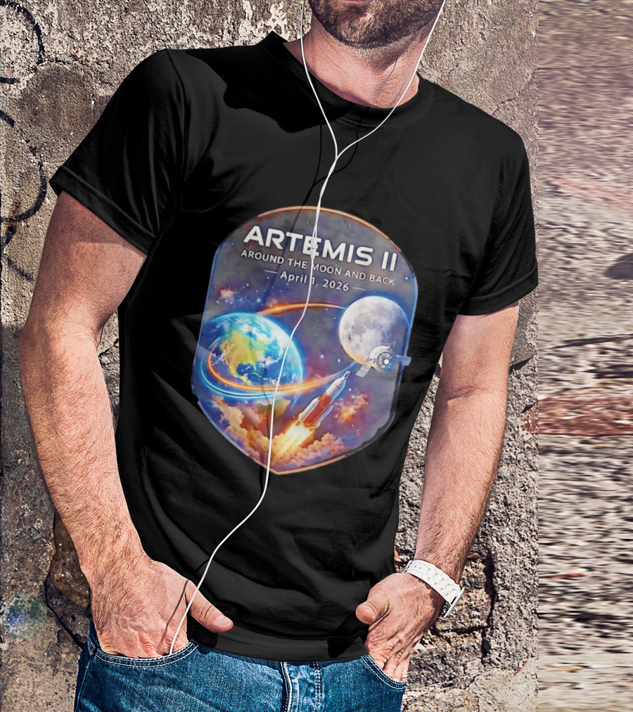 Artemis II Mission April 1 2026 Around The Moon And Back Rocket And Earth T-Shirt