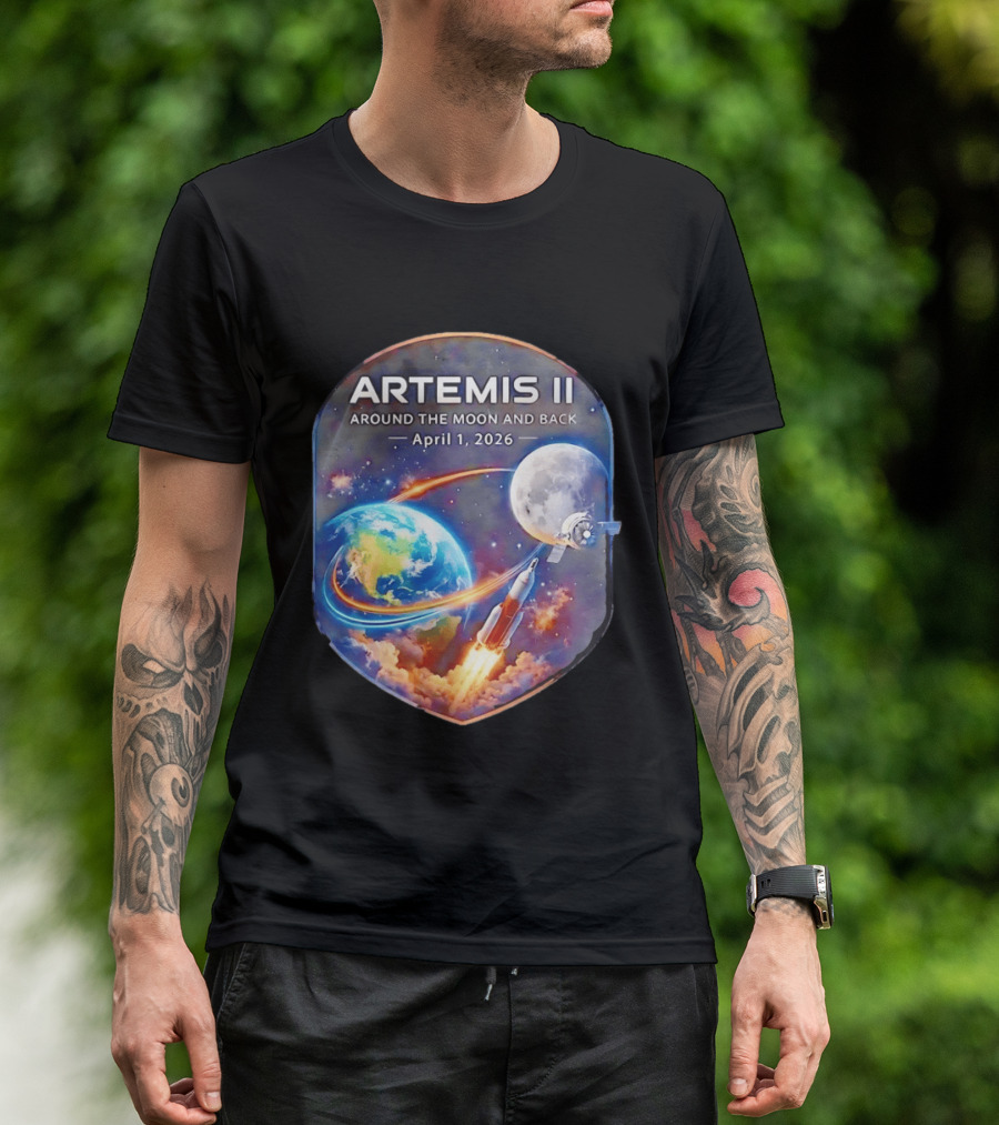 Artemis II Mission April 1 2026 Around The Moon And Back Rocket And Earth T-Shirt