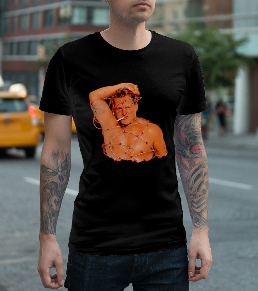 Sandman Barbed Wire Screenprinted Wrapping Wrestler With Cigarette T-Shirt
