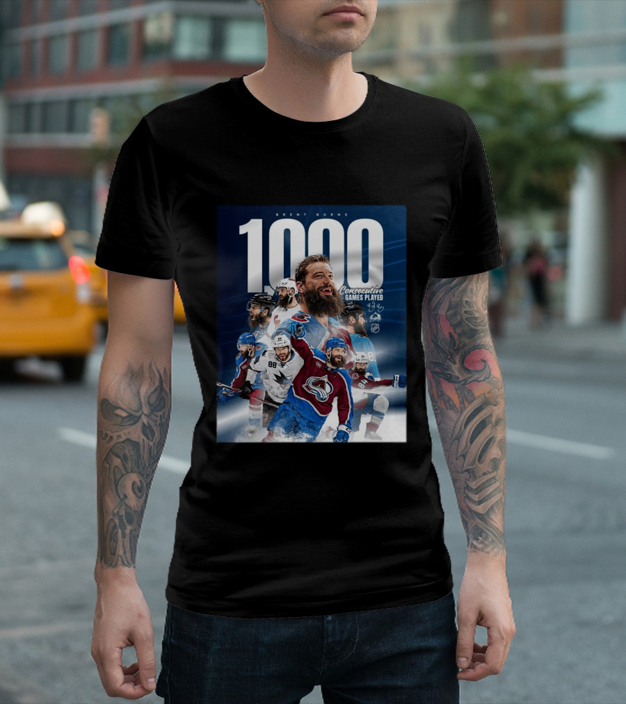 Brent Burns 1000 Consecutive NHL Games Played Colorado Avalanche San Jose Sharks T-Shirt