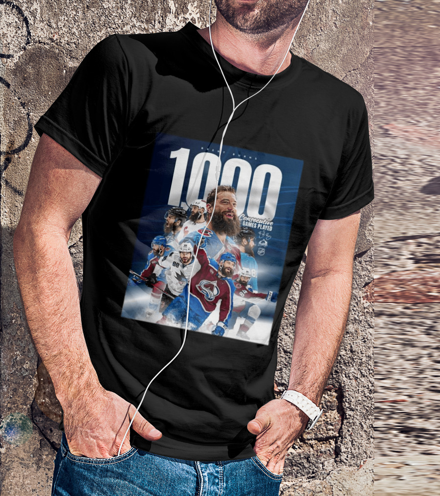Brent Burns 1000 Consecutive NHL Games Played Colorado Avalanche San Jose Sharks T-Shirt