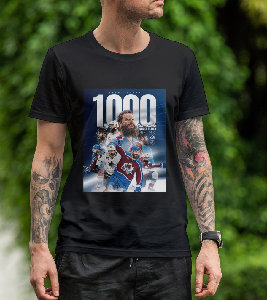 Brent Burns 1000 Consecutive NHL Games Played Colorado Avalanche San Jose Sharks T-Shirt