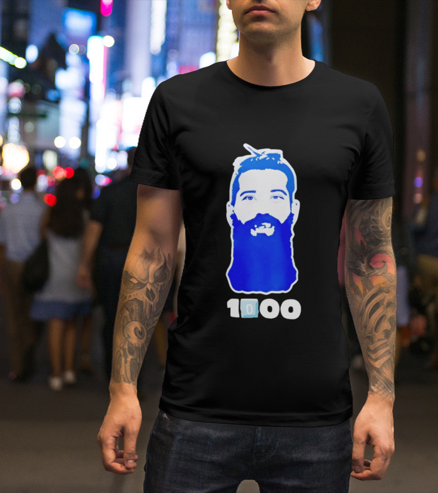 Colorado Avalanche 1000th Milestone Burnzie Blue Beard T-Shirt