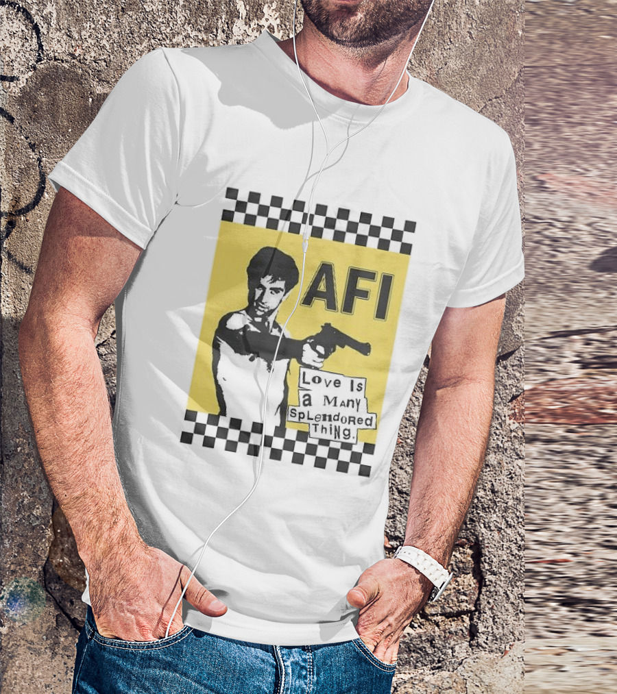 AFI Love Is A Many Splendored Thing Gun Silhouette Checkerboard T-Shirt