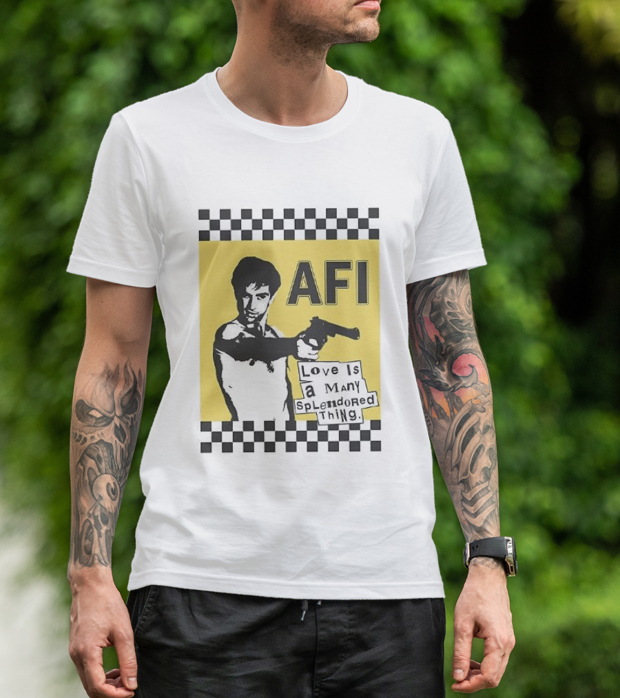 AFI Love Is A Many Splendored Thing Gun Silhouette Checkerboard T-Shirt