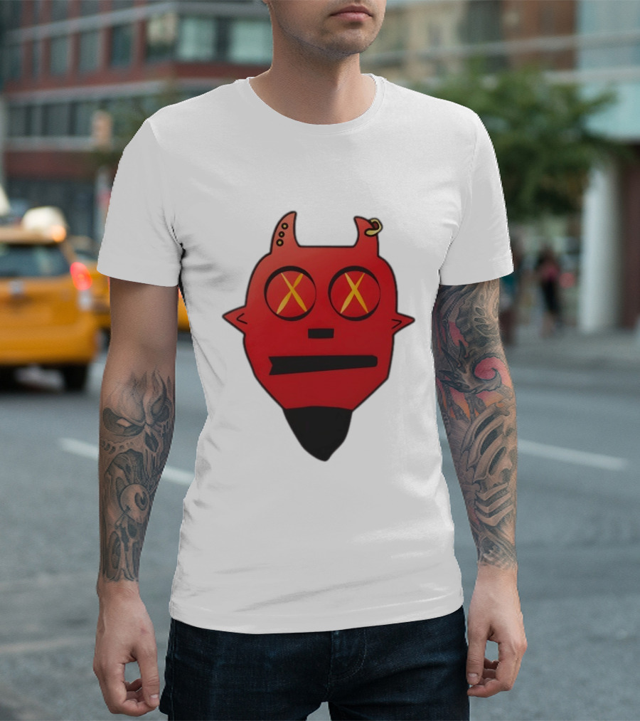 Handsome Devil Red Cartoon Face With Cross Eyes And Earring T-Shirt