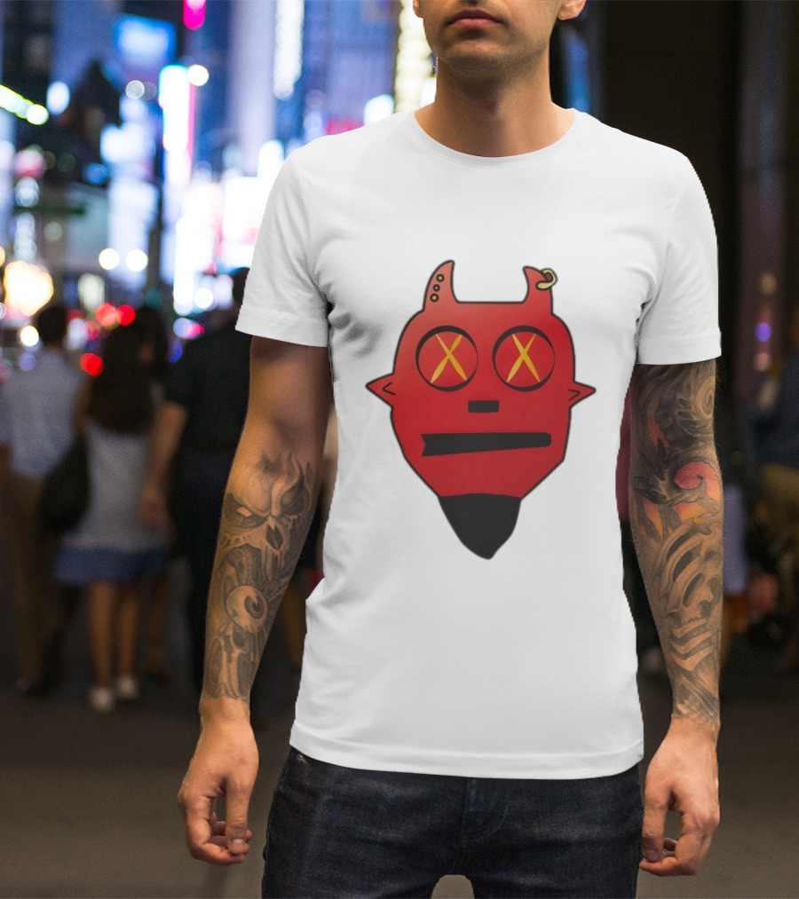 Handsome Devil Red Cartoon Face With Cross Eyes And Earring T-Shirt