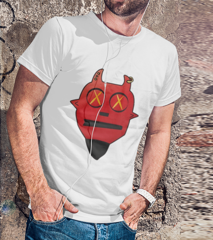 Handsome Devil Red Cartoon Face With Cross Eyes And Earring T-Shirt
