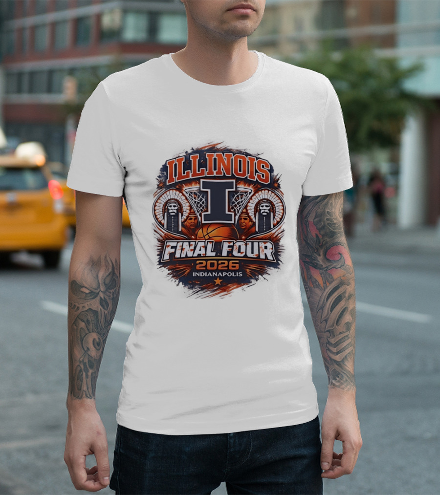 Illinois Fighting Illini Basketball Final Four 2026 Indianapolis Iconic I Logo And Native American T-Shirt