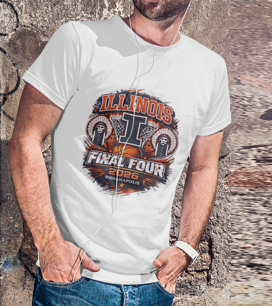 Illinois Fighting Illini Basketball Final Four 2026 Indianapolis Iconic I Logo And Native American T-Shirt