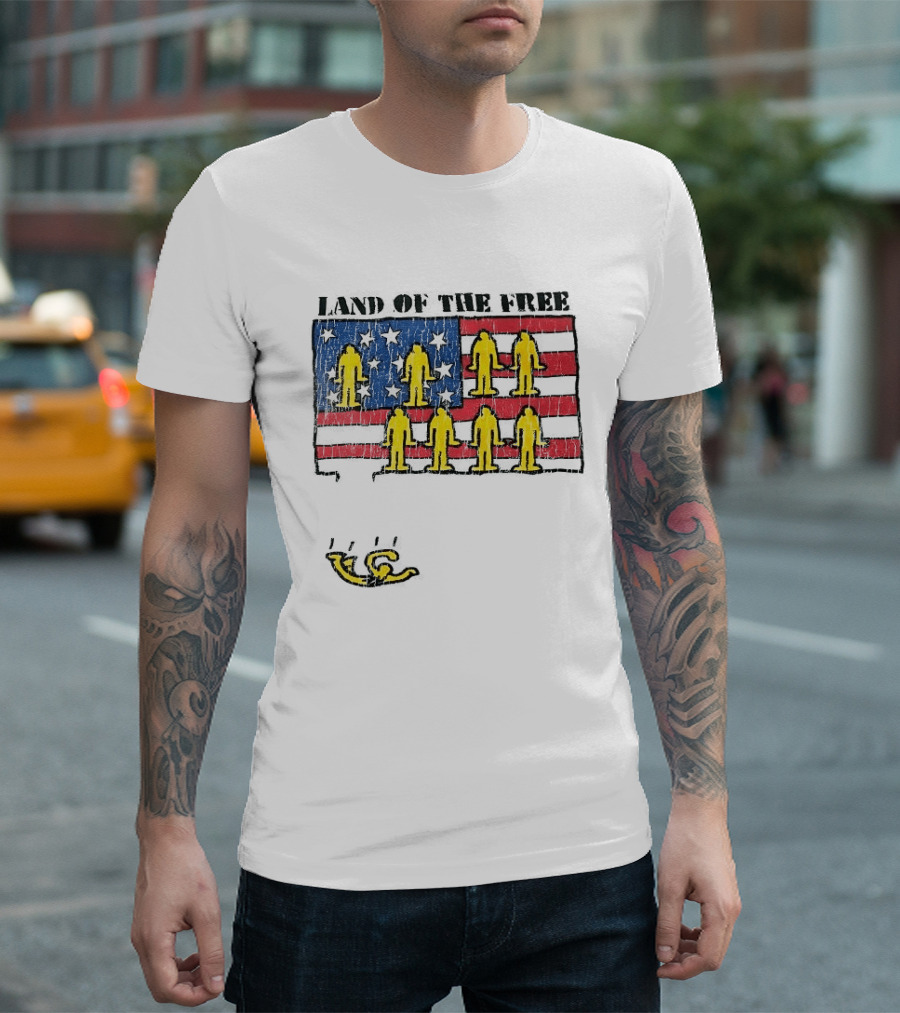 Land Of The Free USA Flag With Yellow Figures And Stars T-Shirt