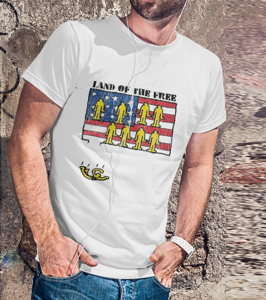 Land Of The Free USA Flag With Yellow Figures And Stars T-Shirt