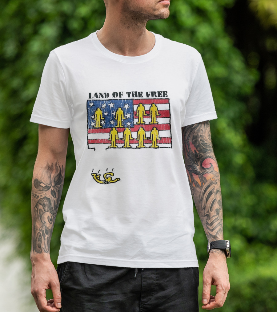 Land Of The Free USA Flag With Yellow Figures And Stars T-Shirt