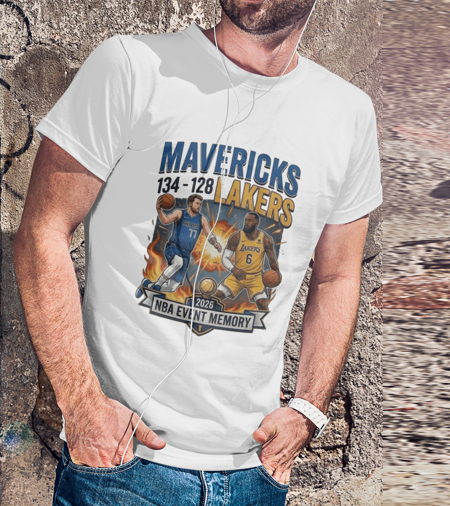 Mavericks 134 Lakers 128 NBA 2026 Event Memory T-Shirt