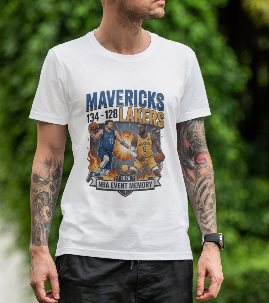 Mavericks 134 Lakers 128 NBA 2026 Event Memory T-Shirt