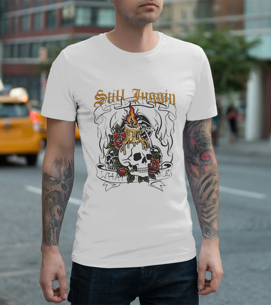 Still Juggin Skull Candle With Roses Emo T-Shirt