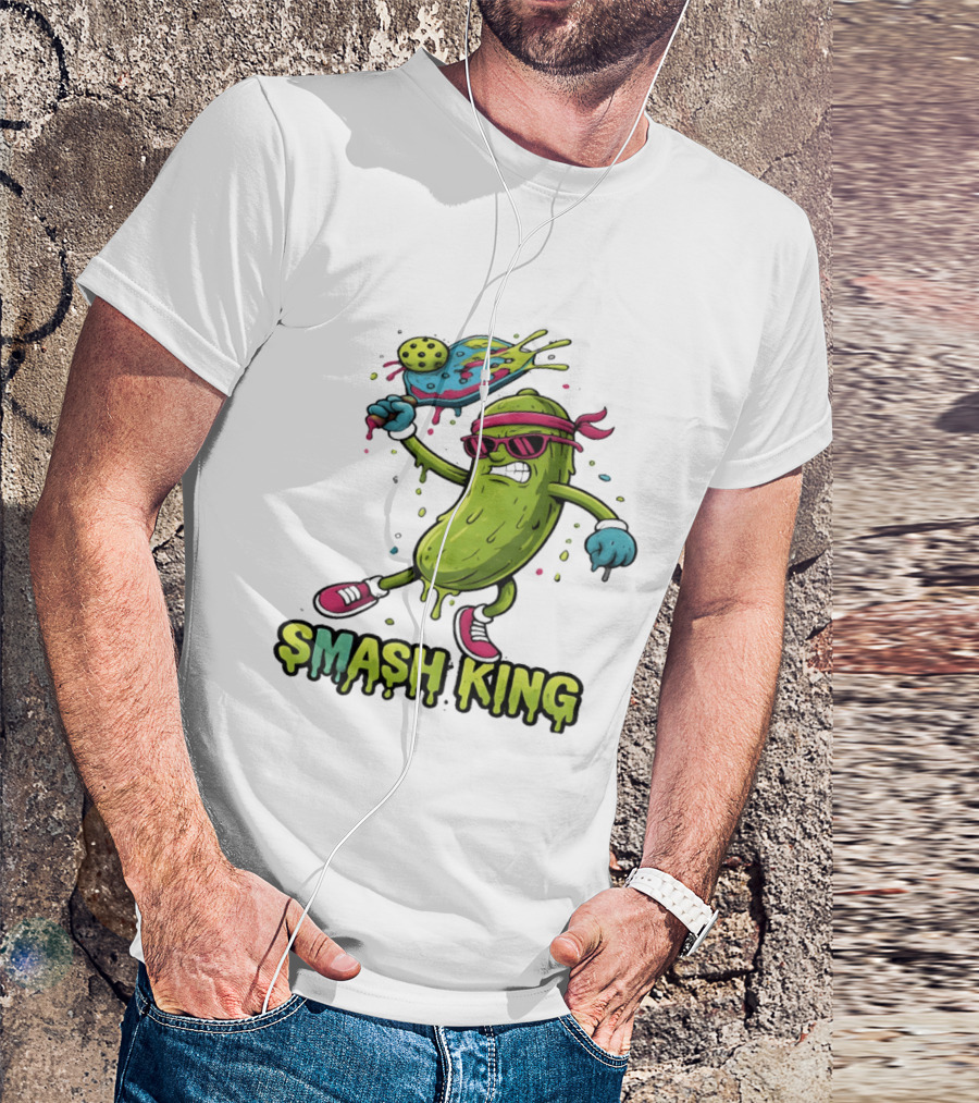 Smash King Pickleball Pickle Character With Paddle And Ball T-Shirt