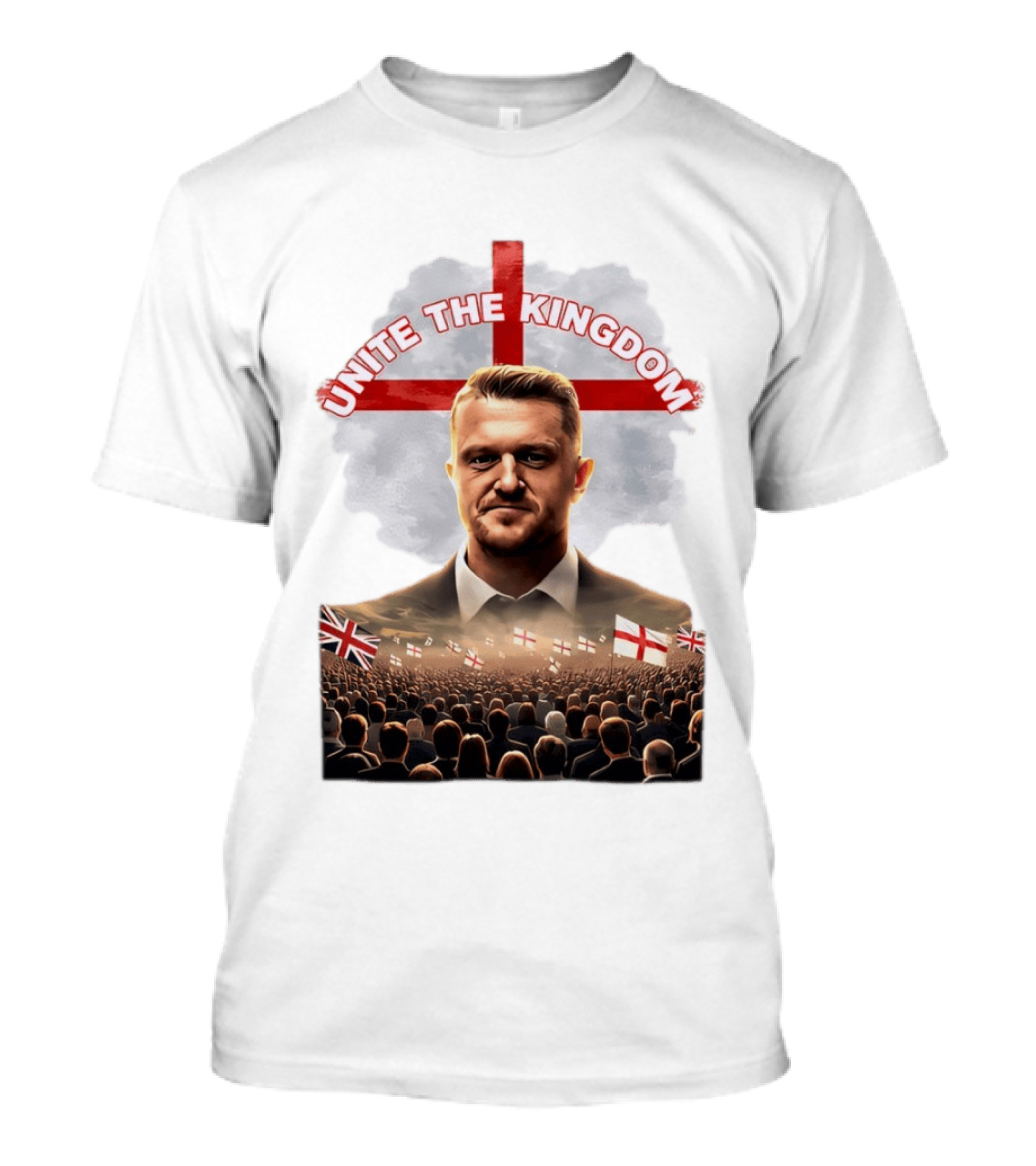 Unite The Kingdom Tommy Robinson England Flag Crowd T-Shirt