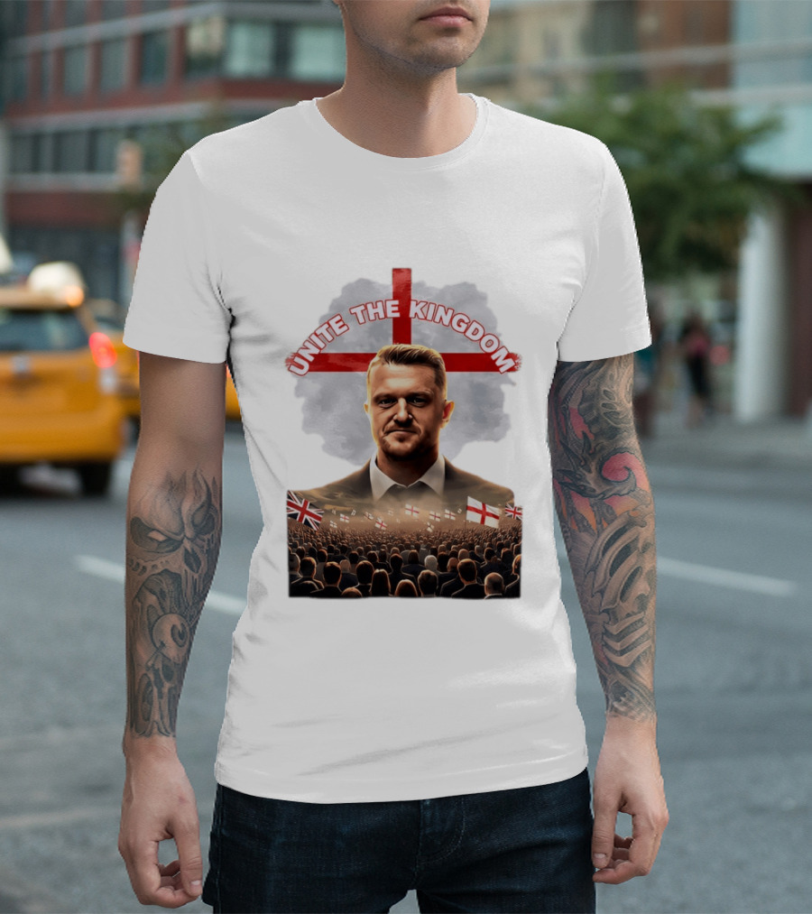 Unite The Kingdom Tommy Robinson England Flag Crowd T-Shirt