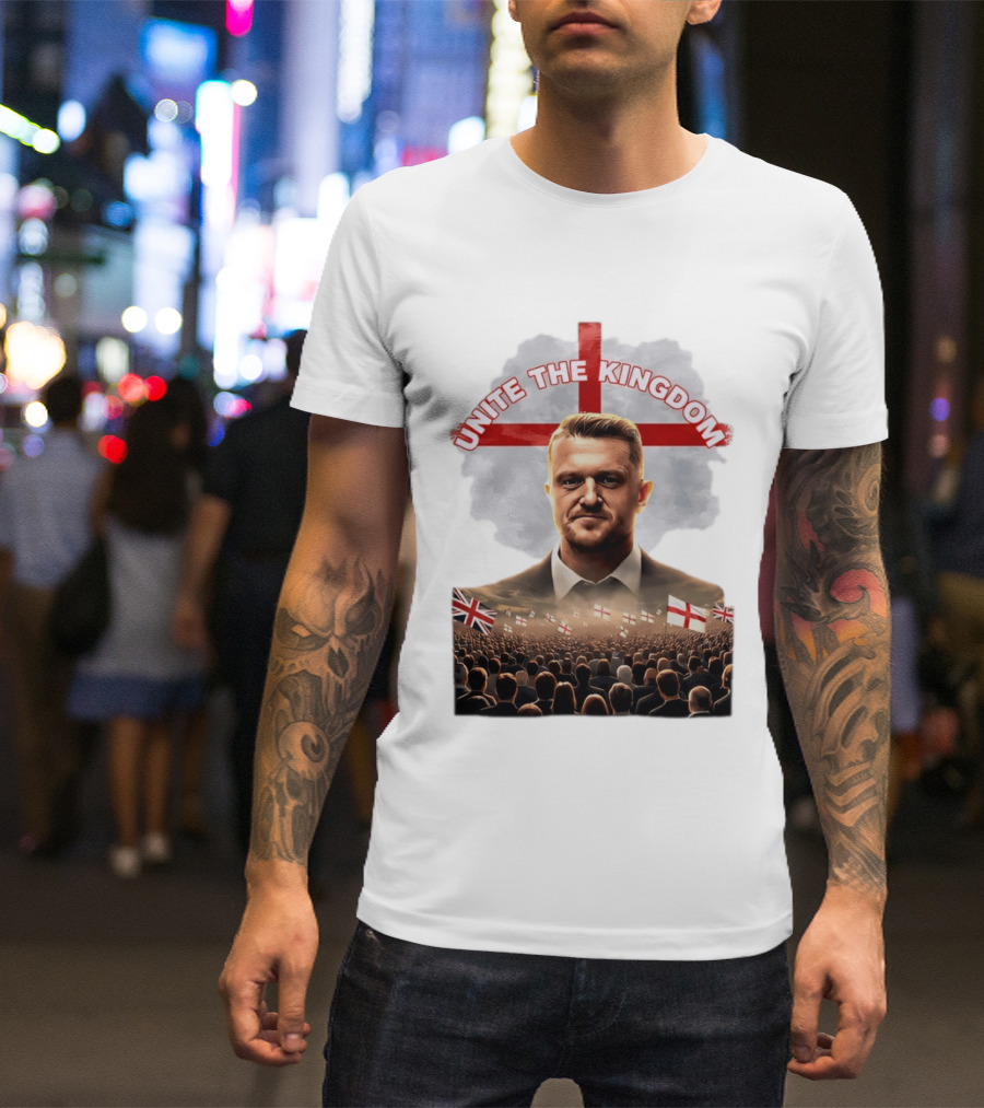 Unite The Kingdom Tommy Robinson England Flag Crowd T-Shirt