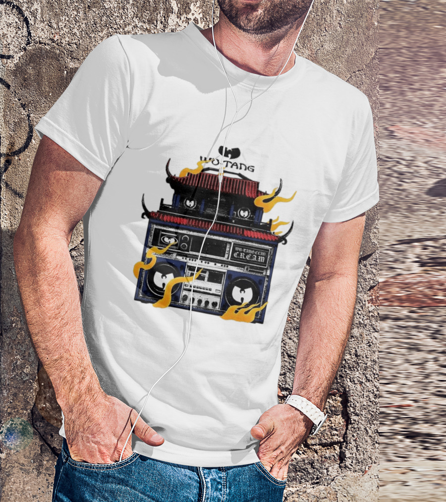 Wu Tang PRNT Boombox C.R.E.A.M. Flames Chinese Temple Style Audio T-Shirt