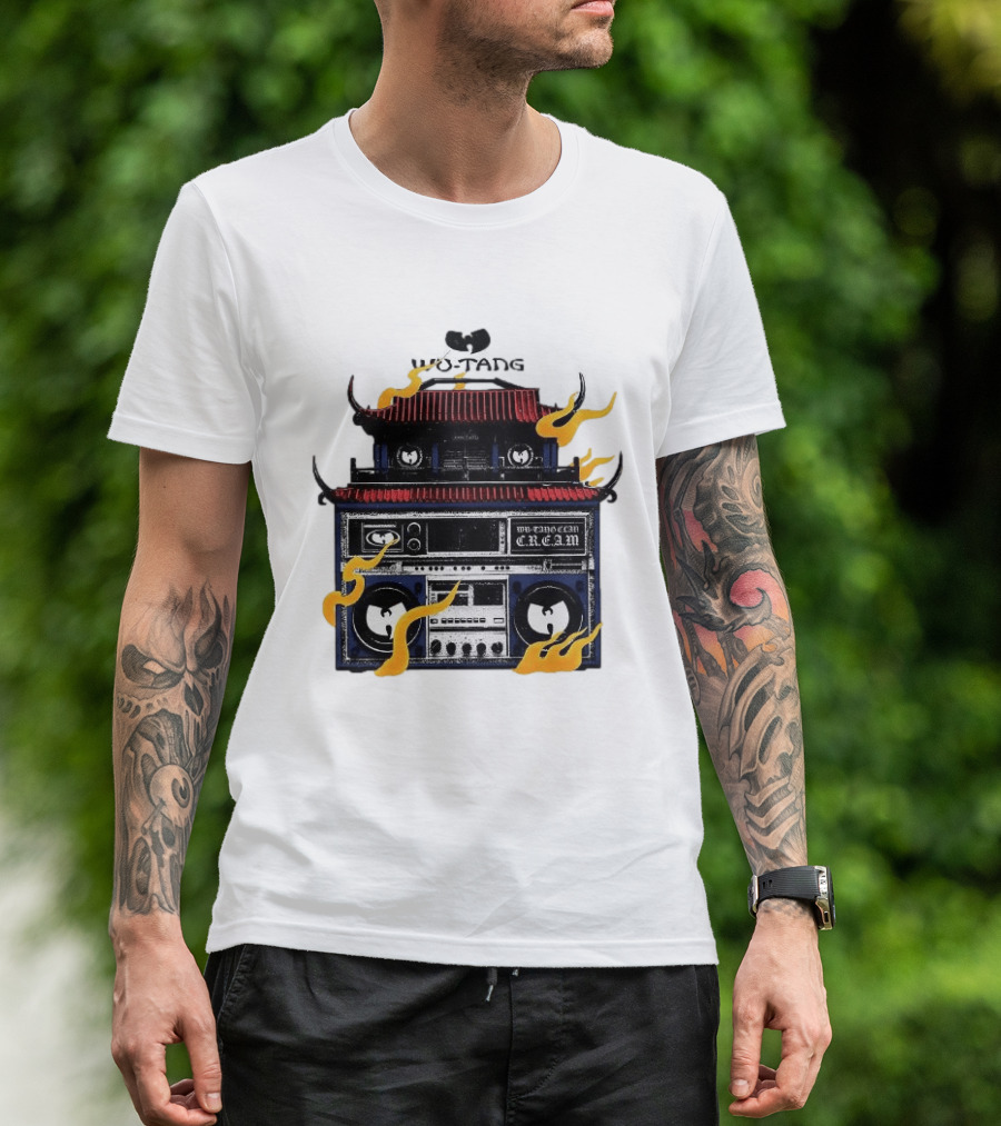 Wu Tang PRNT Boombox C.R.E.A.M. Flames Chinese Temple Style Audio T-Shirt