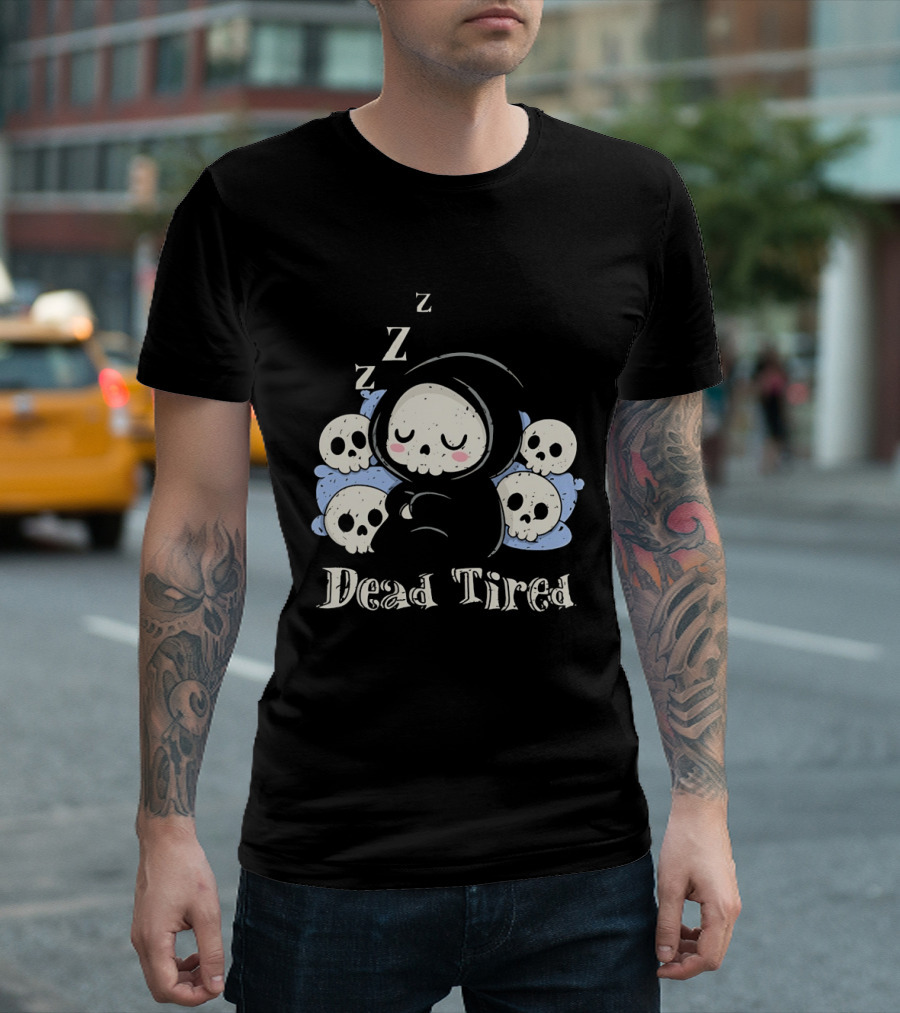 Grim Reaper Sleeping Among Skulls Dead Tired With ZZZ T-Shirt