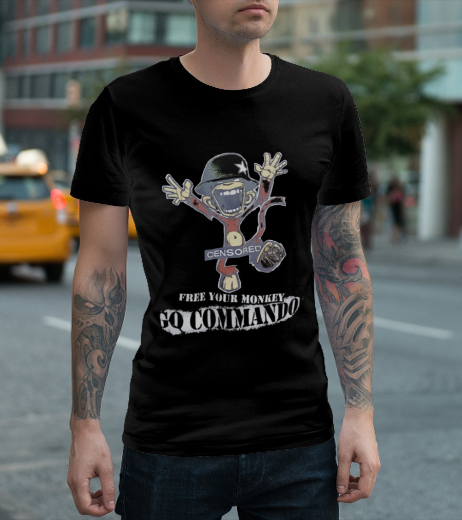 Censored Free Your Monkey Go Commando Funny Soldier T-Shirt