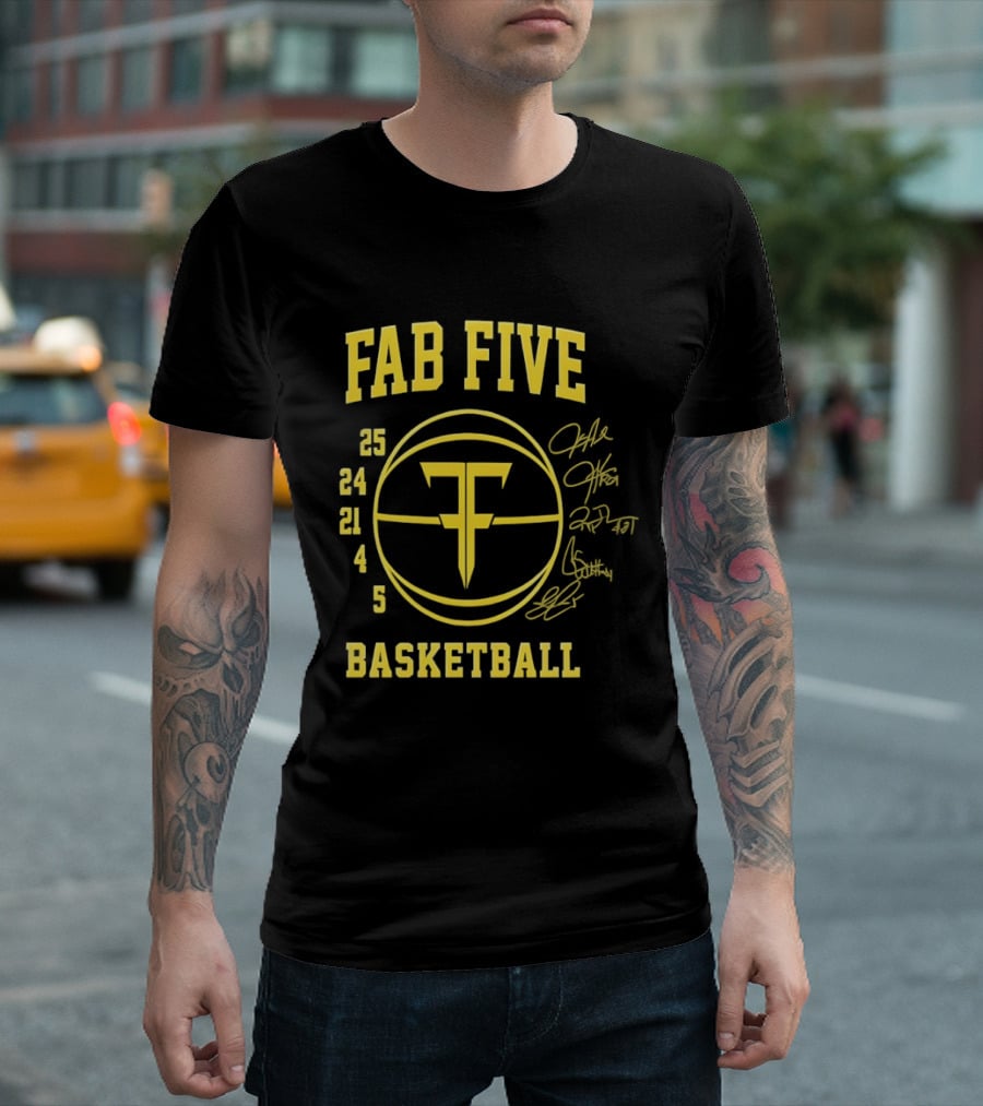 Fab Five Basketball Chris Webber Jalen Rose Juwan Howard Jimmy King Ray Jackson Signatures T-Shirt