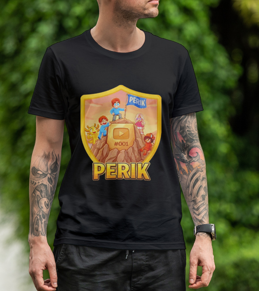 Perik #001 Cartoon Characters On Mountain With YouTube Play Button Image T-Shirt