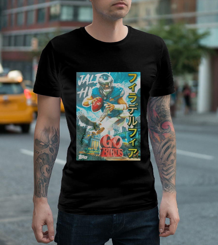 Jalen Hurts Philadelphia Eagles Go Birds Japanese Text Topps T-Shirt