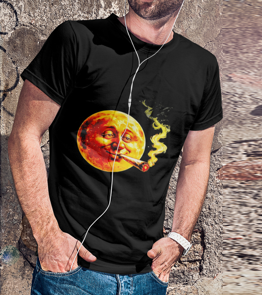 Moon Face Smoking Weed Blunt Lunar Smokers Club T-Shirt