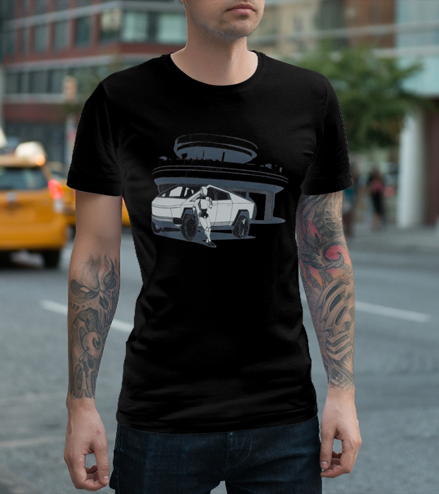 Tesla Cybertruck And Robot At Space Age Coffee Counter T-Shirt