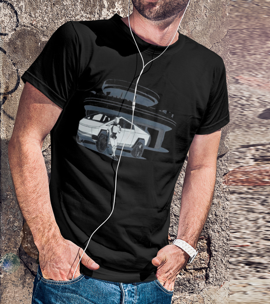 Tesla Cybertruck And Robot At Space Age Coffee Counter T-Shirt