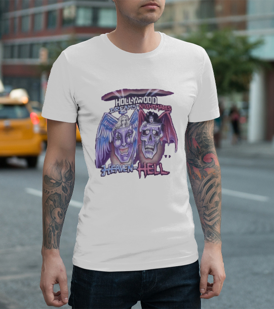 Hollywood Dreams Nightmares Heaven Hell Angel And Demon Skulls T-Shirt