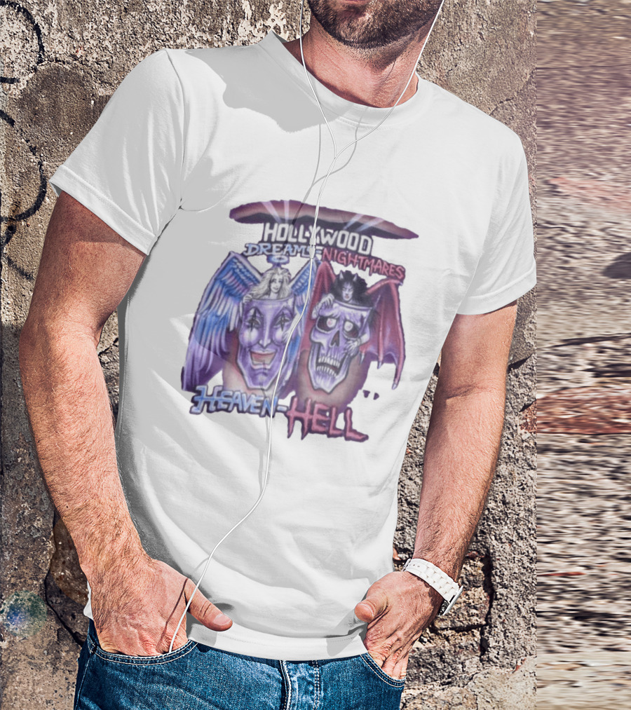 Hollywood Dreams Nightmares Heaven Hell Angel And Demon Skulls T-Shirt