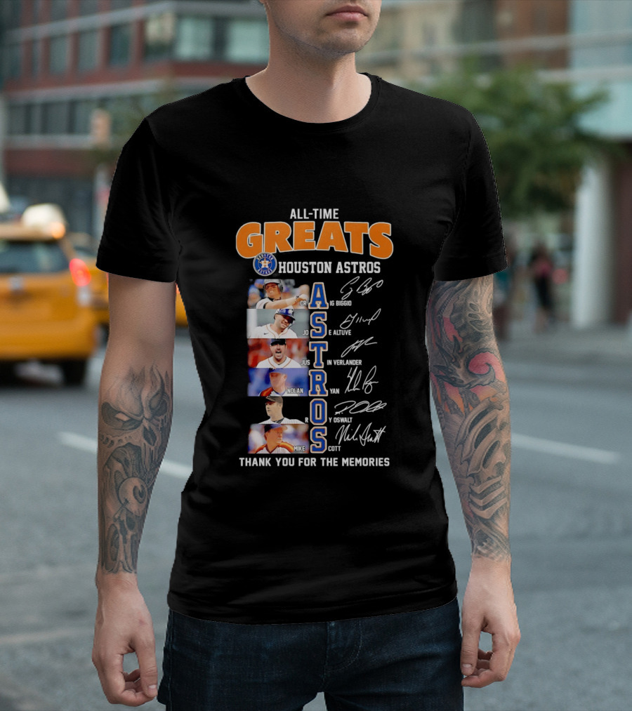 All Time Greats Houston Astros Names Signatures Thank You For The Memories T-Shirt