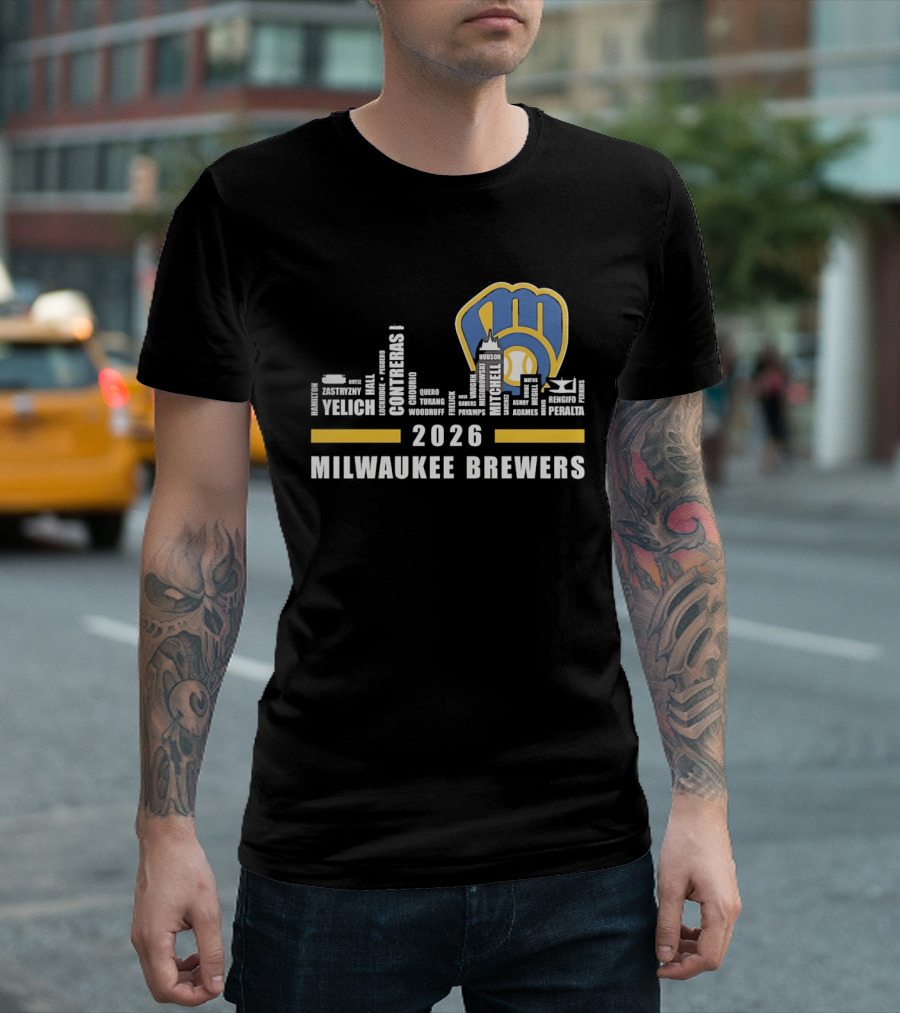 Milwaukee Brewers 2026 City Skyline Yelich Baseball Team Players T-Shirt
