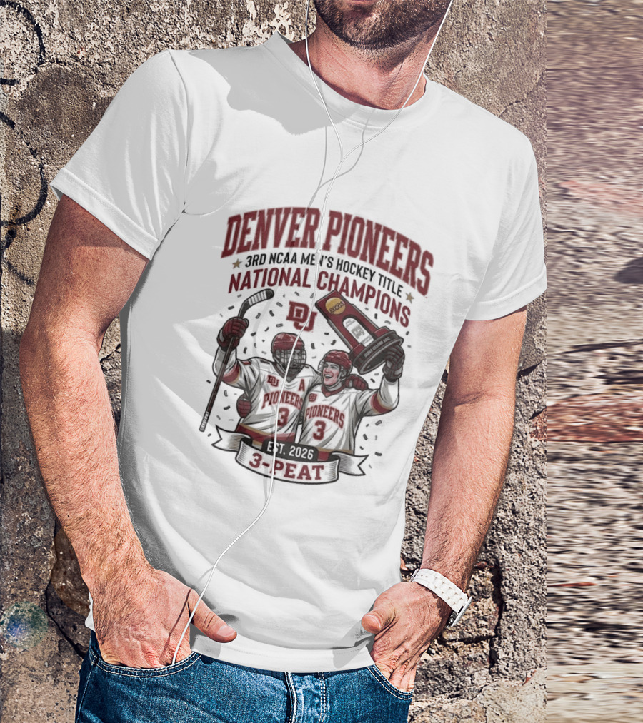 Denver Pioneers 3rd NCAA Men's Hockey Title National Champions 1985 1996 3 Peat T-Shirt