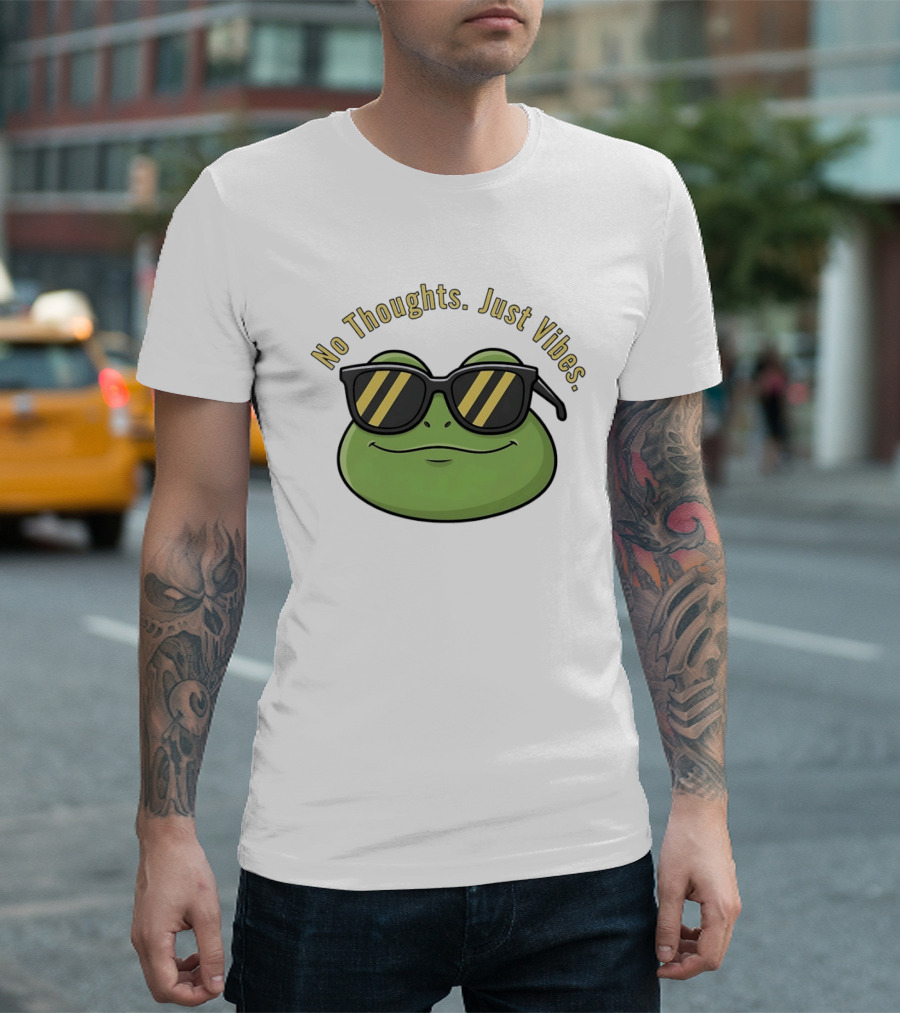 Frog No Thoughts Just Vibes Sunglasses Relaxed Mood T-Shirt