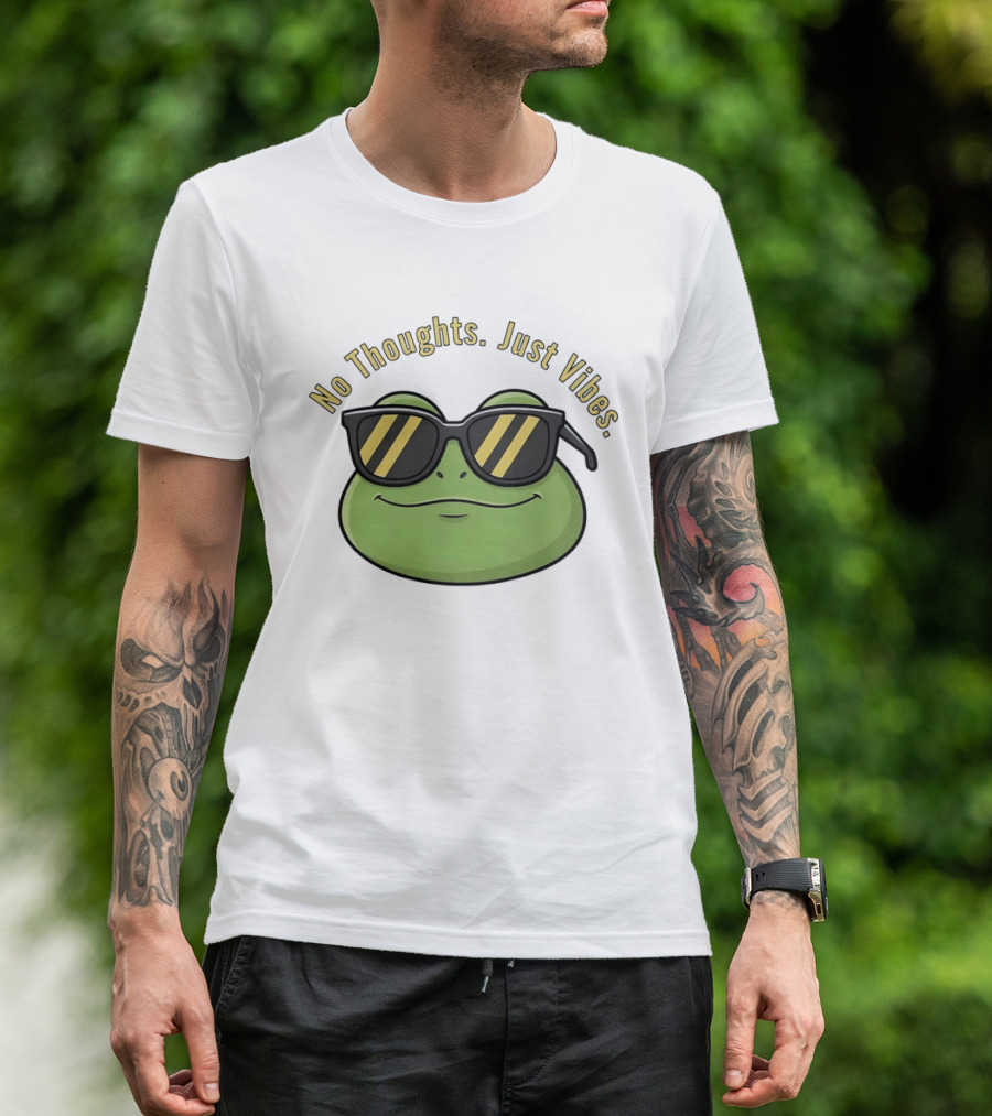 Frog No Thoughts Just Vibes Sunglasses Relaxed Mood T-Shirt