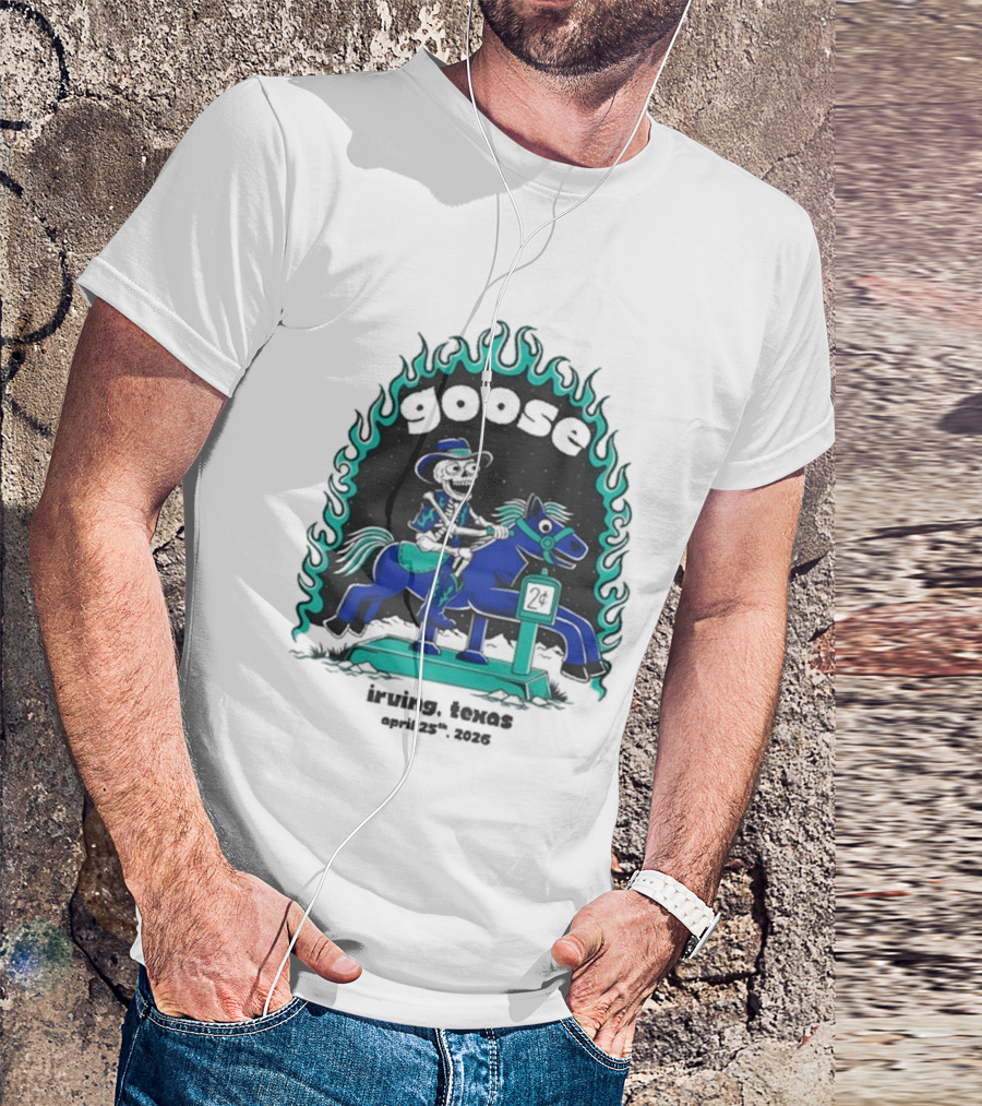 Goose Irving Texas April 25 2026 Tour Cowboy And Horse Neon Flames T-Shirt