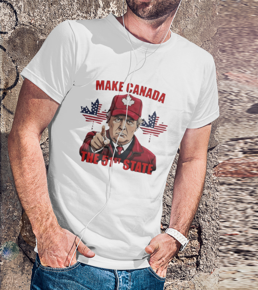 Make Canada The 51st State Trump Red Cap Maple Leaf Stars Stripes T-Shirt