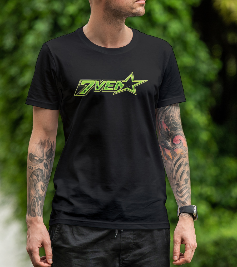7Ven Star Neon Green Black Bold Lettering T-Shirt