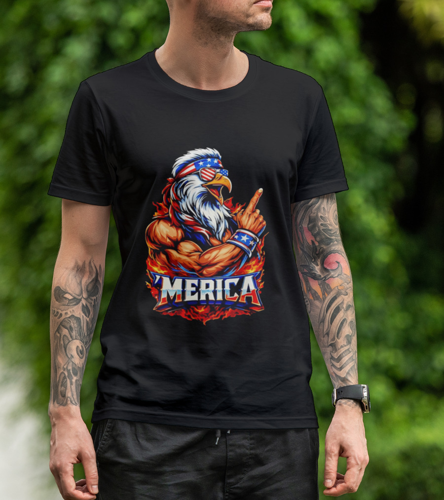 Patriotic Mullet Eagle 'Merica USA Flag Bandana And Sunglasses T-Shirt