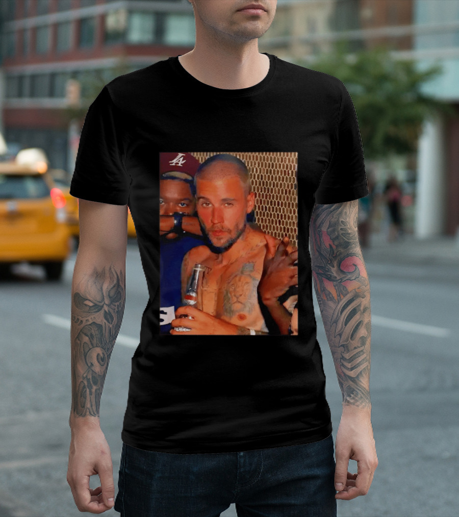 Justin Bieber Holding Beer Photo T-Shirt